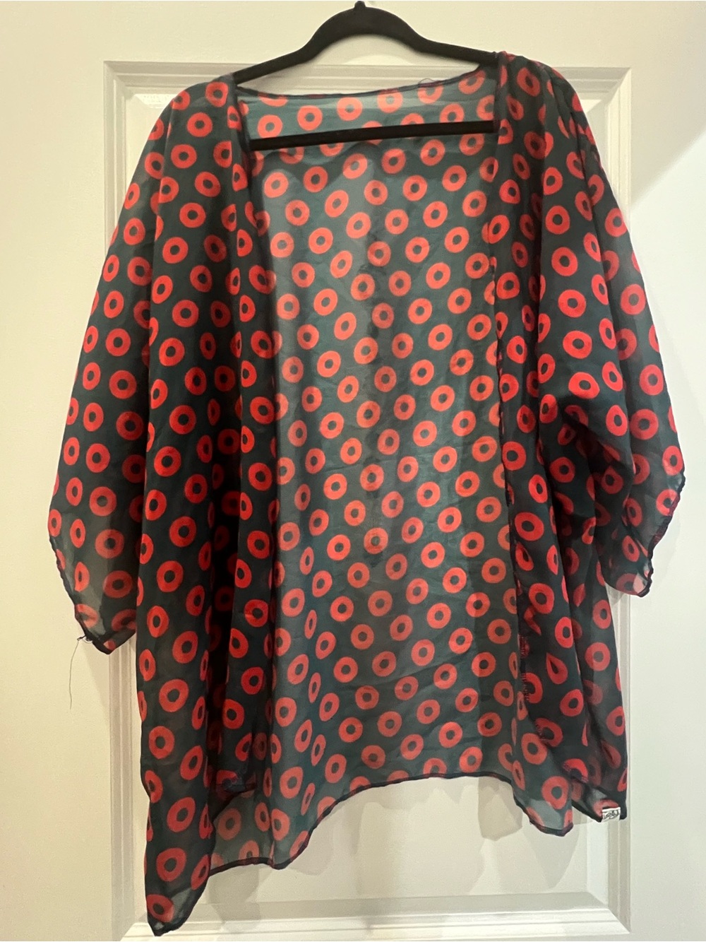 Sheer navy and Red phish donuts Kimono Top